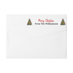 Colourful Christmas Trees on White Return Address Wrap Around Label