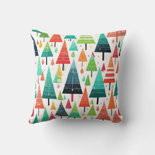 Colourful Christmas Trees Pattern Cushion