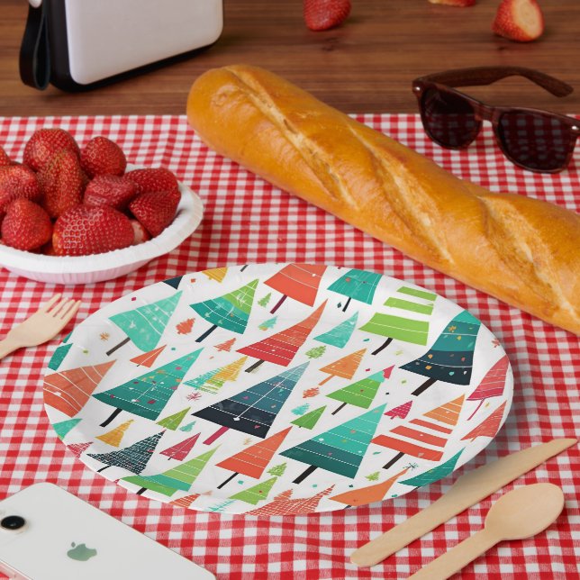 Colourful Christmas Trees Pattern Paper Plate (Picnic)