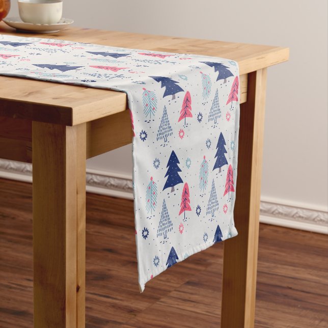Colourful Christmas trees pattern Short Table Runner (In Situ)