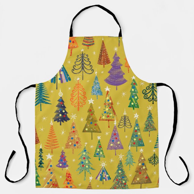 Colourful christmas trees seamless pattern backgro apron (Front)