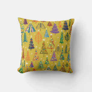 Colourful christmas trees seamless pattern backgro cushion