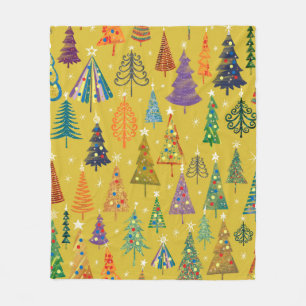 Colourful christmas trees seamless pattern backgro fleece blanket