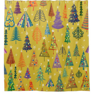 Colourful christmas trees seamless pattern backgro shower curtain
