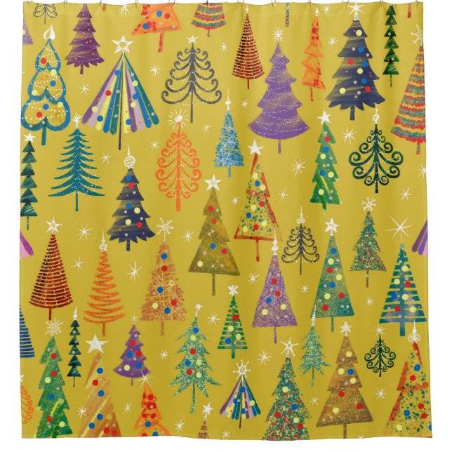 Colourful christmas trees seamless pattern backgro shower curtain (Front)