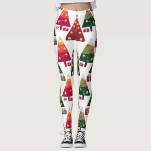Colourful Christmas Trees Seamless Pattern Leggings