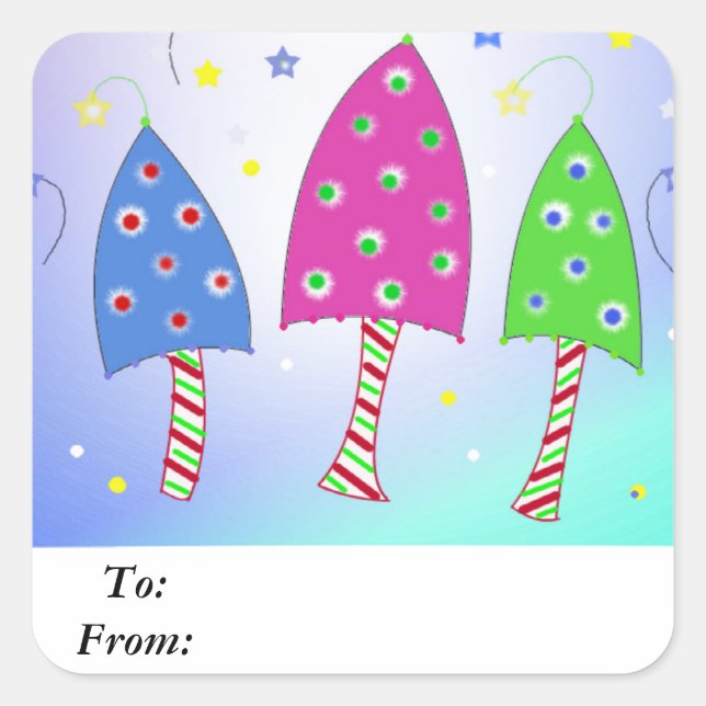 Colourful Christmas Trees Square Sticker (Front)