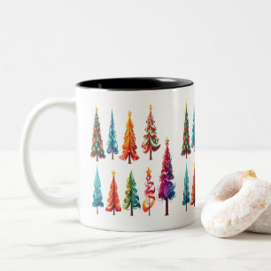 Colourful Christmas Trees Two-Tone Coffee Mug