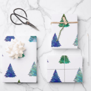 Colourful Christmas Trees Wrapping Paper Sheet