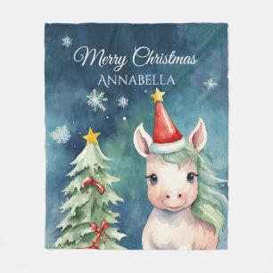 Colourful Christmas Unicorn Custom Fleece Blanket