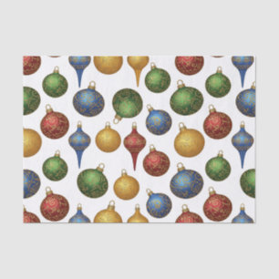 Colourful Christmas Vintage Ornaments on White Tissue Paper