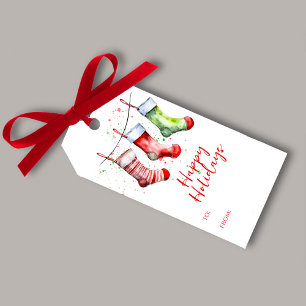 Colourful Christmas Watercolor Stocking To and Fro Gift Tags