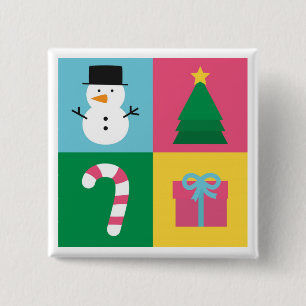 Colourful Christmas with Snowman, Tree, Candy 15 Cm Square Badge