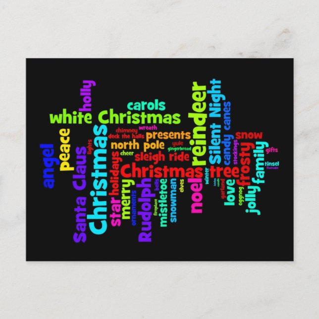 Colourful Christmas Word Cloud Holiday Postcard (Front)