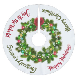 Colourful Christmas Wreath Lights Custom Message Brushed Polyester Tree Skirt