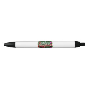 Colourful Christmas Wreath with Merry Greeting Black Ink Pen