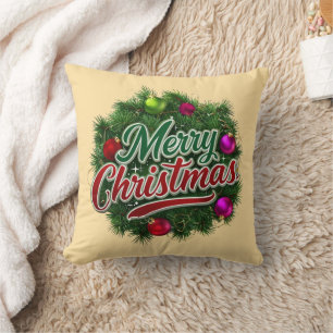 Colourful Christmas Wreath with Merry Greeting Cushion