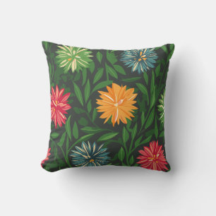 Colourful Chrysanthemums and Green Foliage Pattern Cushion