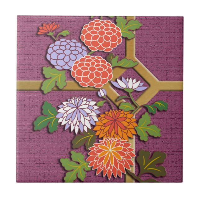 Colourful chrysanthemums tile (Front)