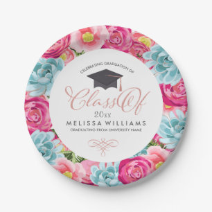 Colourful Circle Flowers Frame Class Of 2017 Paper Plate