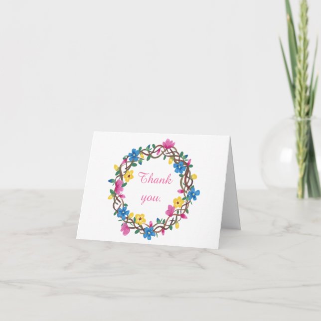 Colourful Circle of Flowers Thank you Note Cards (Front)