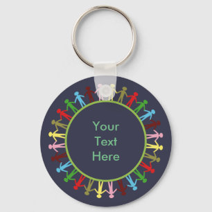 Colourful Circle of People Custom Text Key Ring