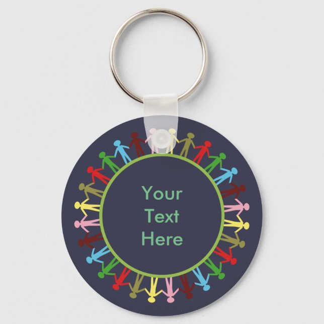 Colourful Circle of People Custom Text Key Ring (Front)