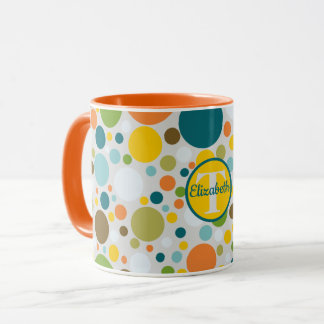 Colourful Circle Polka Dots Pattern Monogram Name Mug