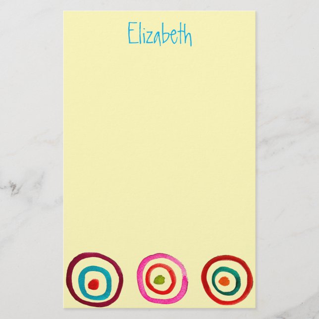 Colourful circle rainbow watercolor stationery (Front)