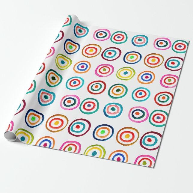 Colourful circle rainbow watercolor wrapping paper (Unrolled)