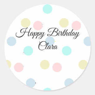 Colourful circle shape happy birthday add name tex classic round sticker