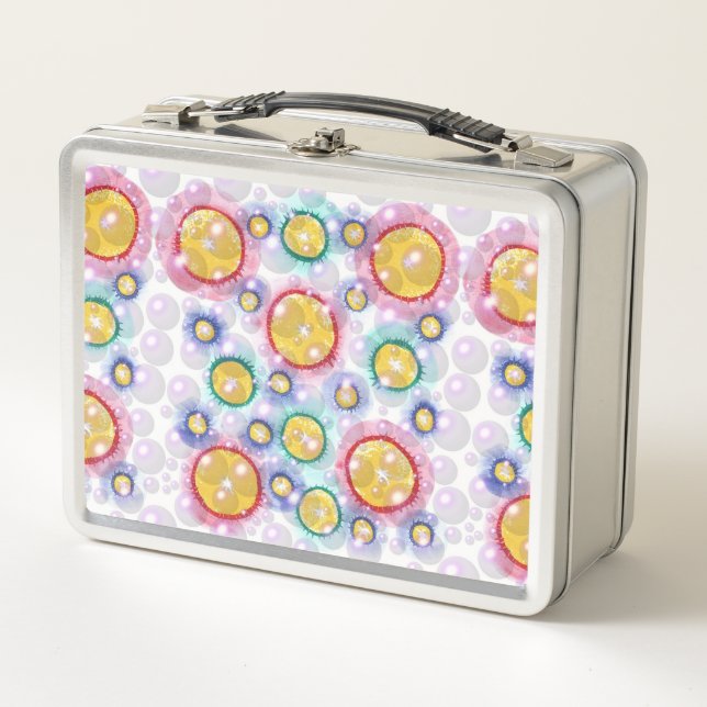 Colourful circles and bubbles abstract lunch boxes (Front)