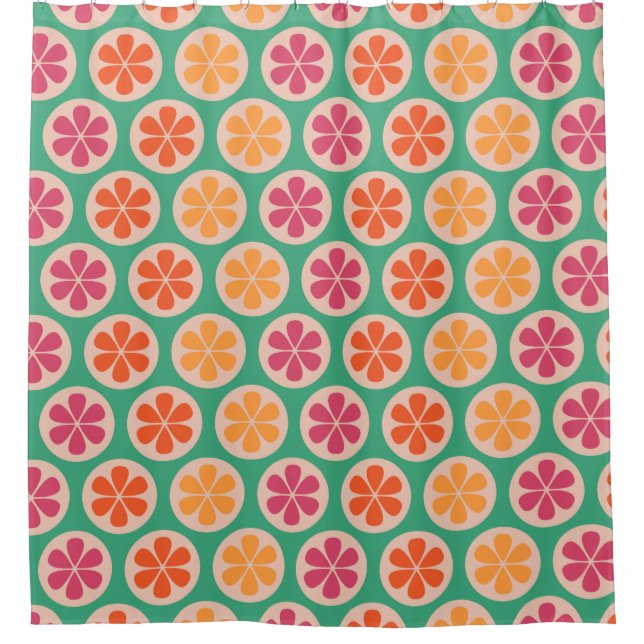 Colourful Circles and Flowers Patterned Shower Curtain (Front)