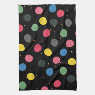 Colourful Circles And Gold Polka Dots Tea Towel
