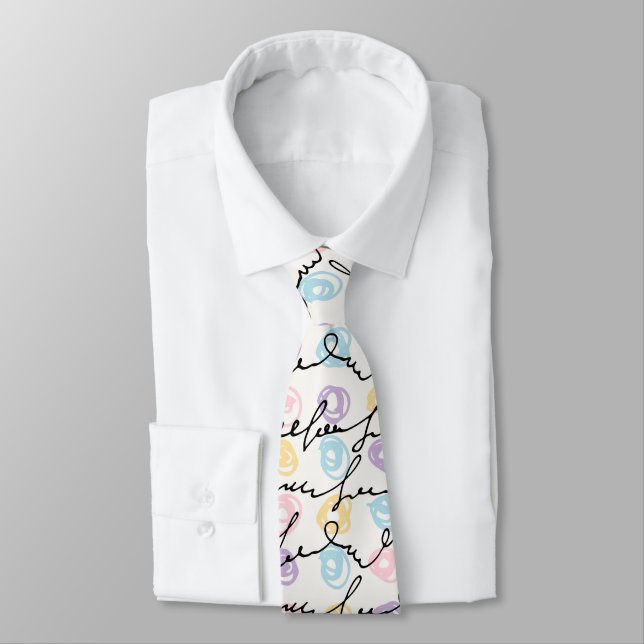 Colourful Circles And Handwritten Text Tie (Tied)