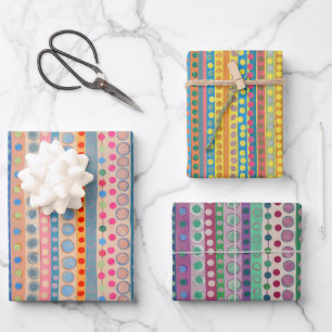 Colourful Circles and Stripes Wrapping Paper Sheet