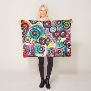 Colourful Circles and Swirls Original Abstract Art Fleece Blanket