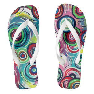 Colourful Circles and Swirls Original Abstract Art Flip Flops