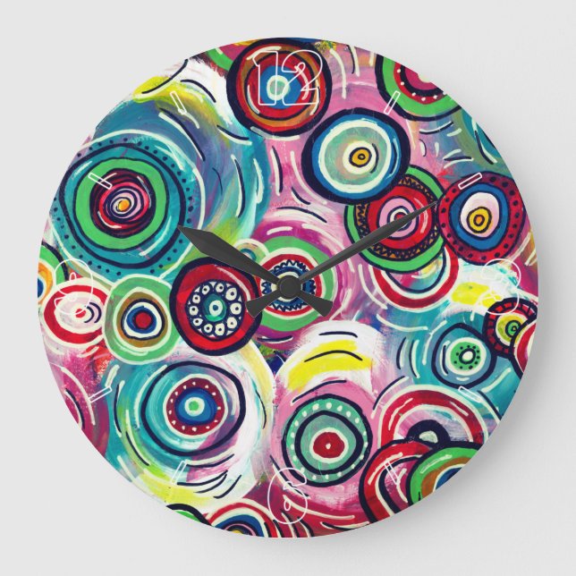 Colourful Circles and Swirls Original Abstract Art Large Clock (Front)
