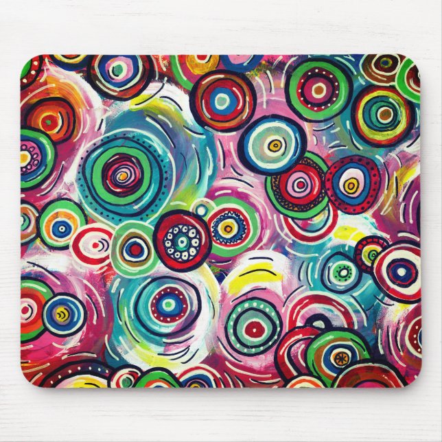 Colourful Circles and Swirls Original Abstract Art Mouse Mat (Front)