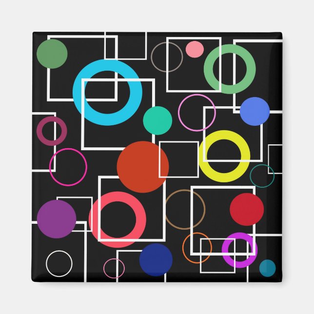 Colourful circles and white squares magnet (Front)