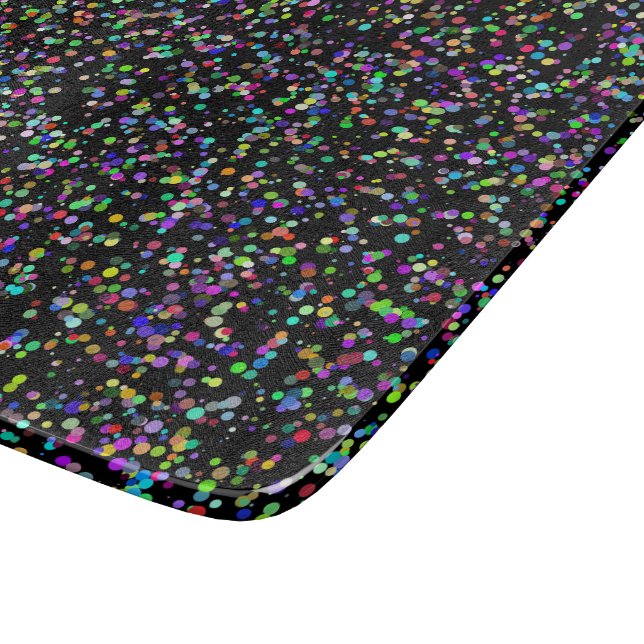 Colourful circles bubbles on black unique pattern cutting board (Corner)