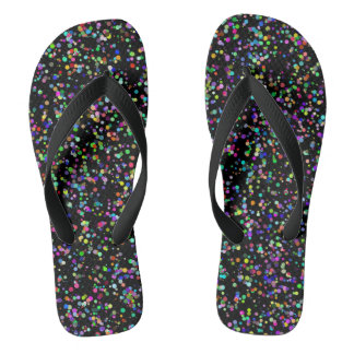 Colourful circles bubbles on black unique pattern flip flops