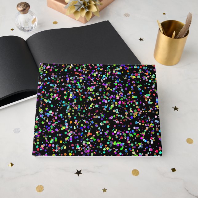 Colourful circles bubbles on black unique pattern guest book (Front Open)