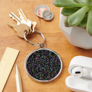 Colourful circles bubbles on black unique pattern key ring