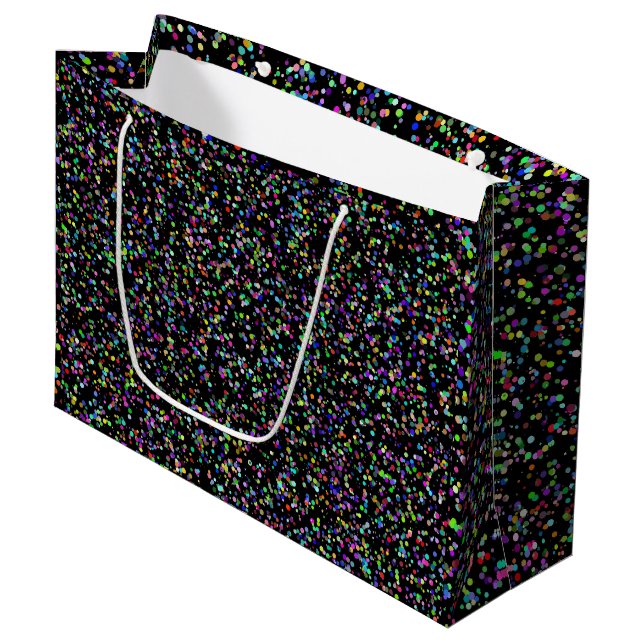 Colourful circles bubbles on black unique pattern large gift bag (Front Angled)