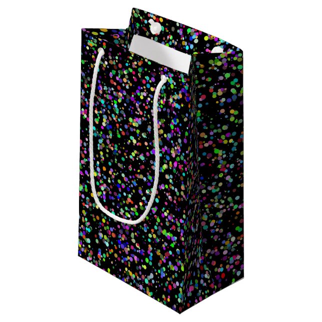 Colourful circles bubbles on black unique pattern small gift bag (Front Angled)