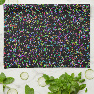 Colourful circles bubbles on black unique pattern tea towel