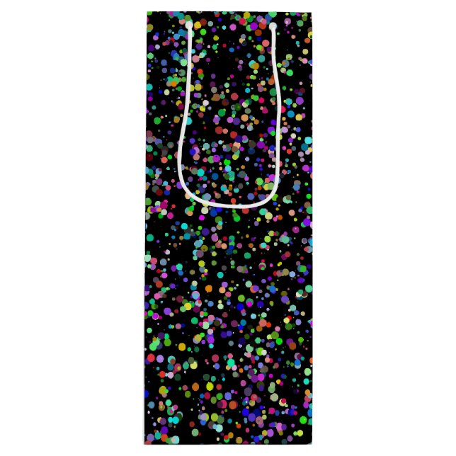Colourful circles bubbles on black unique pattern wine gift bag (Front)