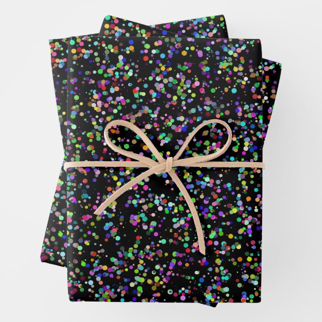 Colourful circles bubbles on black unique pattern wrapping paper sheet (In situ)
